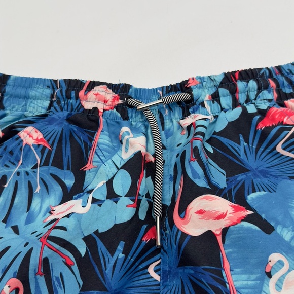 Ladies ~ Hot Coals ~ Tropical Blue Leaf Pink Flamingos Print ~ Swim Shorts ~ M - Picture 3 of 7